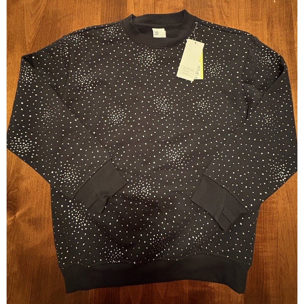 All in Motion Girls Active Crew Pullover Black & Silver Sweatshirt L (10/12) NWT
